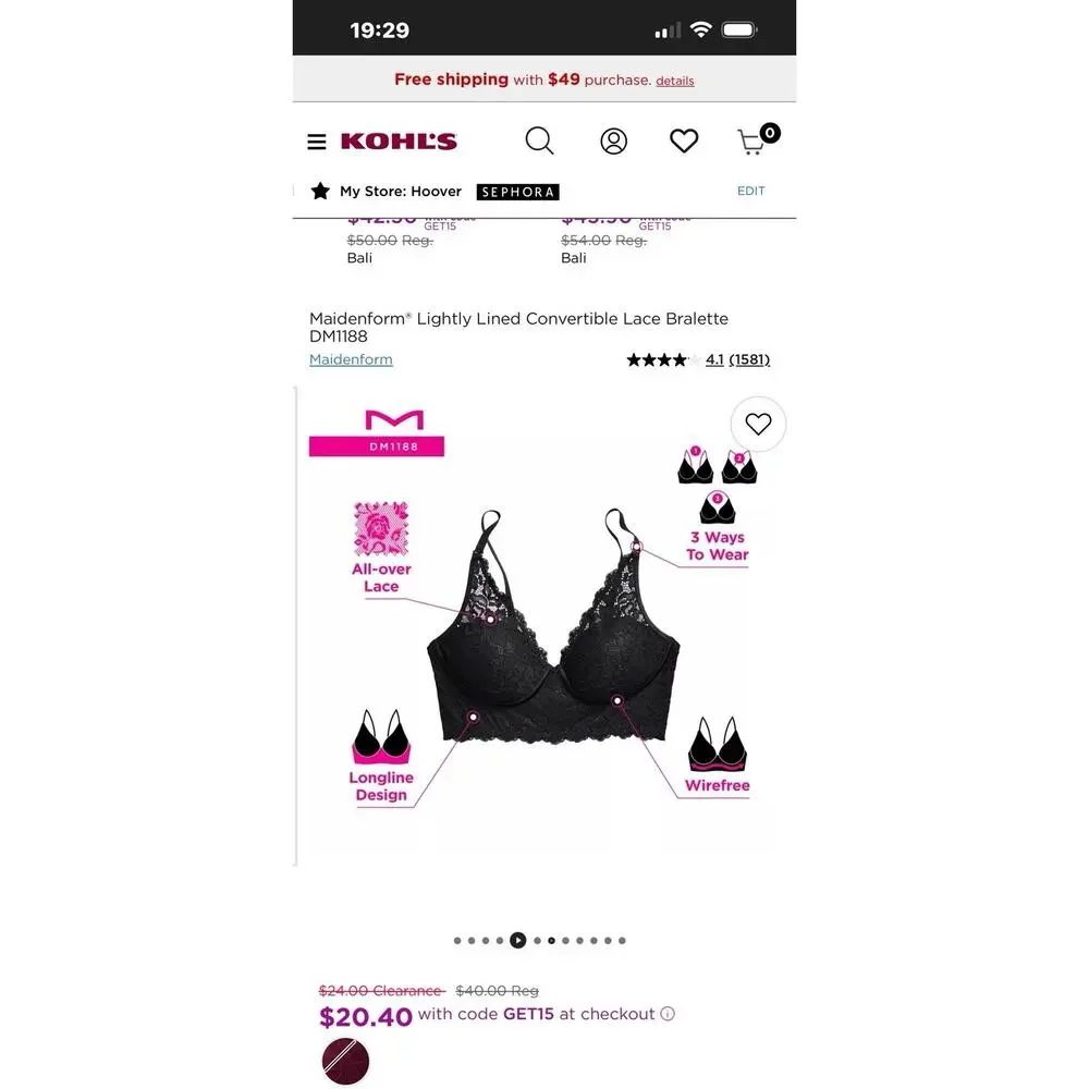 Maidenform Casual Comfort Gray Wireless Longline Bralette Style DM1188 Size 34C